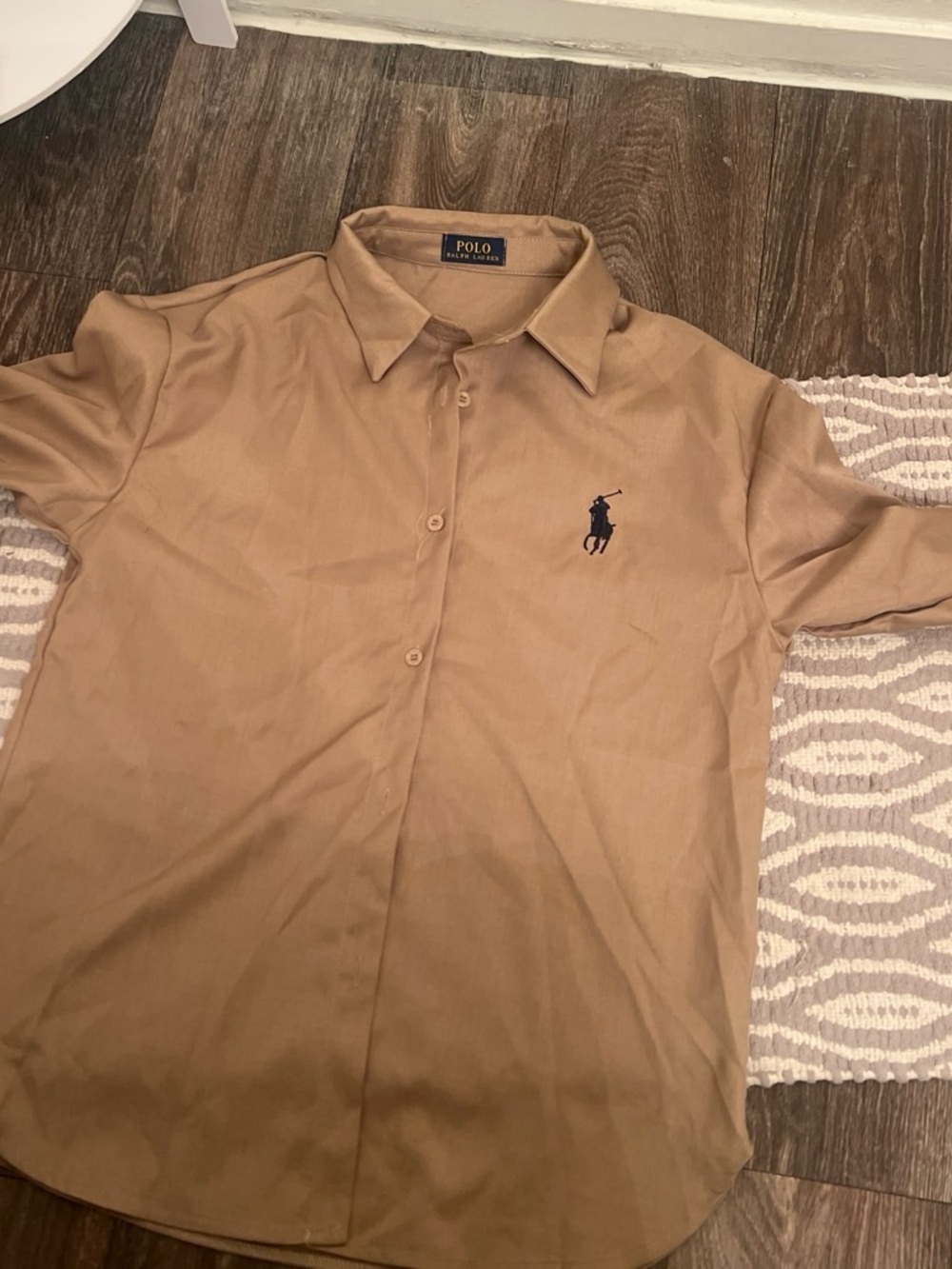 Polo by Ralph Lauren Tan Short-Sleeve Button-Down with Navy Pony